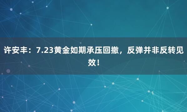 许安丰：7.23黄金如期承压回撤，反弹并非反转见效！