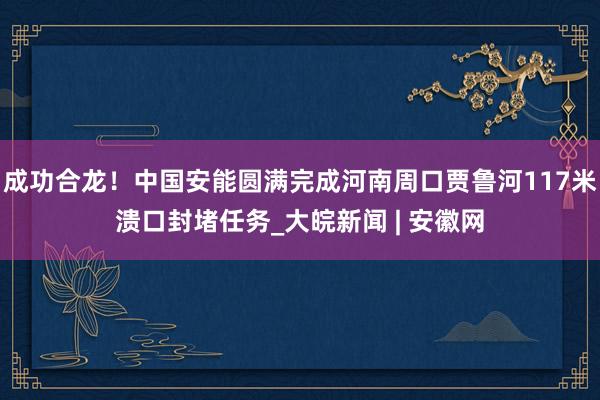 成功合龙！中国安能圆满完成河南周口贾鲁河117米溃口封堵任务_大皖新闻 | 安徽网