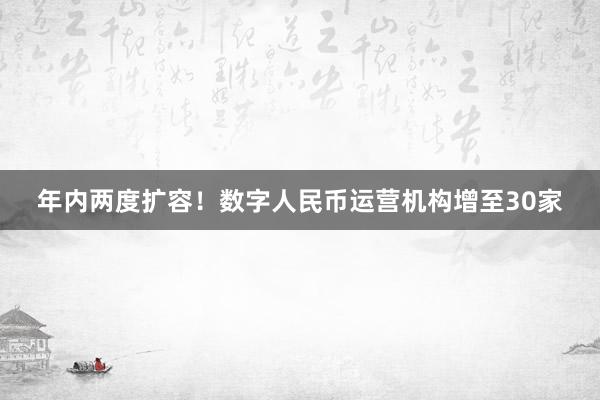 年内两度扩容！数字人民币运营机构增至30家