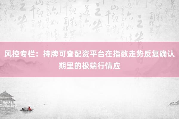 风控专栏：持牌可查配资平台在指数走势反复确认期里的极端行情应