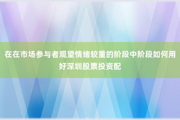 在在市场参与者观望情绪较重的阶段中阶段如何用好深圳股票投资配