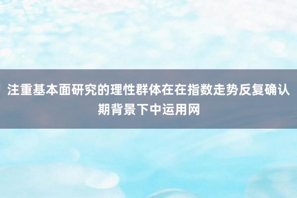注重基本面研究的理性群体在在指数走势反复确认期背景下中运用网