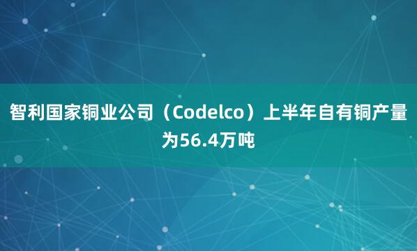 智利国家铜业公司（Codelco）上半年自有铜产量为56.4万吨