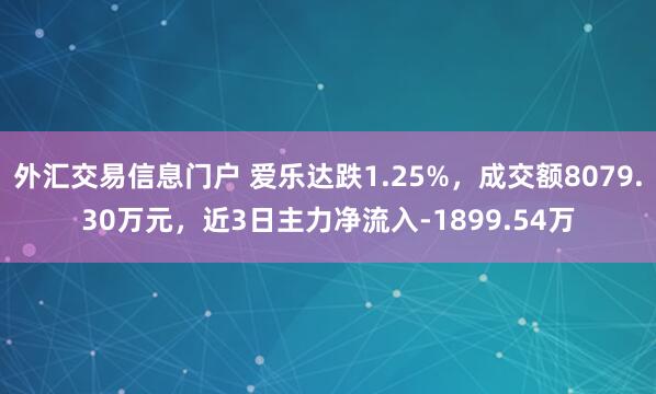 外汇交易信息门户 爱乐达跌1.25%，成交额8079.30万元，近3日主力净流入-1899.54万